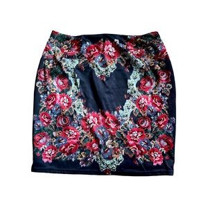 City Chic size XL skirt cross stitch print black red stretch NWT